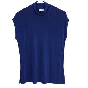Chico's Travelers Top Womens 1 M Navy‎ Blue Mock Neck Sleeveless Acetate Blend